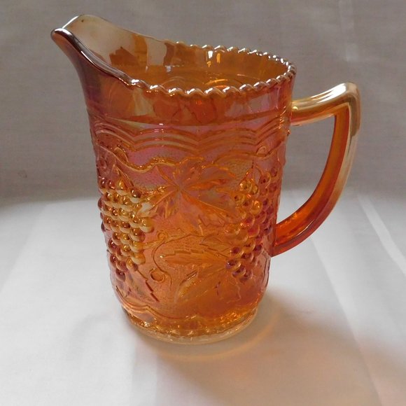 Imperial Glass Grape + Cable Pattern Milk Pitcher Marigold Iridescent Carnival - Picture 1 of 6